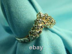 14K Solid Gold Nugget V Shape Chevron Wedding Band Ring with 9 Diamonds Sz 7 3/4