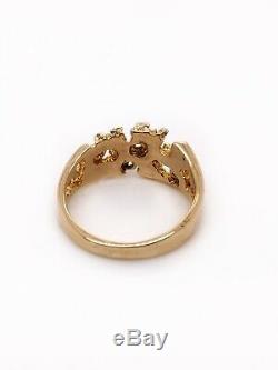 14K Solid Yellow Gold 0.08 Ct Natural Diamond Men's Nugget Ring