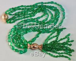 14K Solid Yellow Gold Fine Natural Emerald Nugget Tassel Necklace 18 Inch
