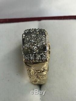 14K Solid Yellow Gold Natural Diamonds Men's Nugget Ring Size 8 1/4