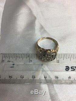 14K Solid Yellow Gold Natural Diamonds Men's Nugget Ring Size 8 1/4