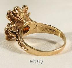14K Solid Yellow Gold Orange Amber Gold Nugget Ring Size 10