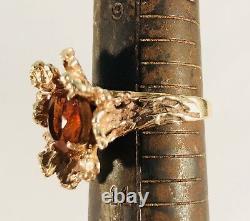 14K Solid Yellow Gold Orange Amber Gold Nugget Ring Size 10