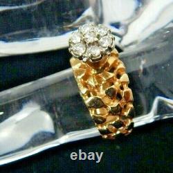 14K Solid Yellow Gold Women/Men Nugget Ring 7.2g Size 5 with 7 diamonds