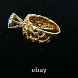 14K Solid Yellow Gold Women/Men Nugget Ring 7.2g Size 5 with 7 diamonds