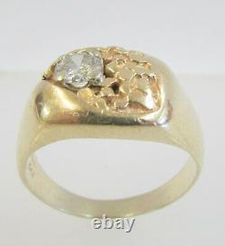 14K YELLOW GOLD 1/2 CT GENUINE DIAMOND MENS NUGGET RING SIZE 12 8.9 g
