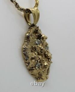 14K Yellow Gold 0.16ct Diamond Nugget Pendant on Fancy Link Chain 20.25 15.08g