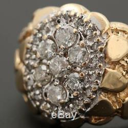 14K Yellow Gold 0.98 CTW Men's Diamond Nugget Ring size 10.5