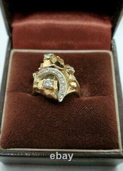 14K Yellow-Gold 7.5g Nugget Ring with Dazzling Round Diamonds CTW 0.25 SZ 4.75