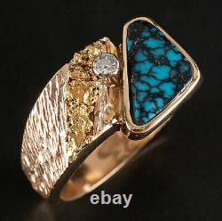 14k / 22k Yellow Gold Landers Turquoise Diamond Nugget Style Ring. 10ctw 8.3g