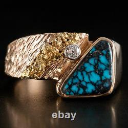 14k / 22k Yellow Gold Landers Turquoise Diamond Nugget Style Ring. 10ctw 8.3g