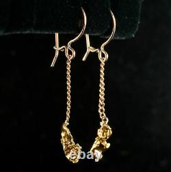 14k & 24k Yellow Gold Natural Nugget Dangle Earrings With French Wire Backs 1.1g