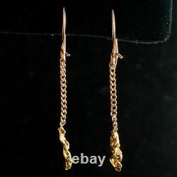 14k & 24k Yellow Gold Natural Nugget Dangle Earrings With French Wire Backs 1.1g