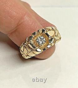 14k Gold Men's Solid Nugget Ring w 1/3ct Diamond Size 11 1/2 10.2 Grams