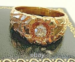 14k Gold Men's Solid Nugget Ring w 1/3ct Diamond Size 11 1/2 10.2 Grams