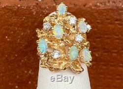14k Gold Opal & Diamond Freeform Nugget Ladies Ring 10.2 Grams