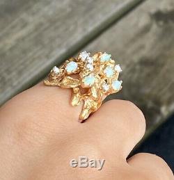 14k Gold Opal & Diamond Freeform Nugget Ladies Ring 10.2 Grams