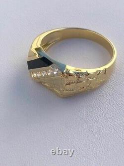 14k Gold Plated 925 Silver Nugget Black Onyx Iced Diamond Ring Hip Hop