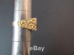 14k Solid Yellow Gold Black Sapphire Men's Ring Retro Gold Nugget Design