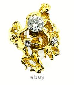 14k Solid Yellow Gold Diamond. 54 Carats Nugget Ring Size 8