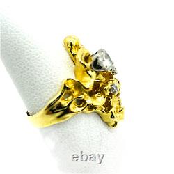 14k Solid Yellow Gold Diamond. 54 Carats Nugget Ring Size 8