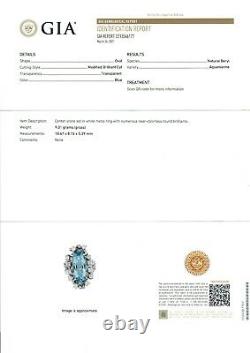 14k White Gold 5.60ctw GIA Long Oval Aquamarine & Diamond Freeform Nugget Ring