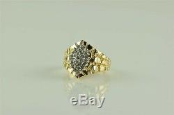 14k Yellow Gold 16mm. 70tcw Diamond Cluster Nugget Band Statement Ring Sz 6