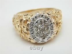 14k Yellow Gold. 50 Tcw Men's Nugget Diamond Ring Size 10- 11.6 Grams