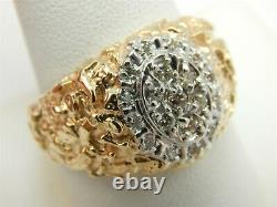 14k Yellow Gold. 50 Tcw Men's Nugget Diamond Ring Size 10- 11.6 Grams