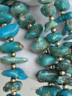 14k Yellow Gold Chunky Turquoise Nuggets with Gold Beads Accent Necklace 74.82g