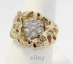14k Yellow Gold Diamond Nugget Style Mens Ring