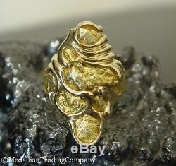 14k Yellow Gold Inlaid Natural Alaskan Solid 24k Nugget Ring Size 8.25 13 grams