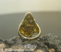 14k Yellow Gold Inlaid Natural Alaskan Solid 24k Nugget Ring Size 8.25 13 grams