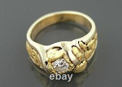 14k Yellow Gold, Natural Nugget and Diamond Men's Ring