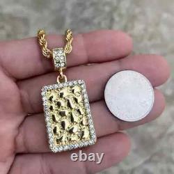 14k Yellow Gold Plated Silver 1Ct Round Real Moissanite Square Nugget Pendant