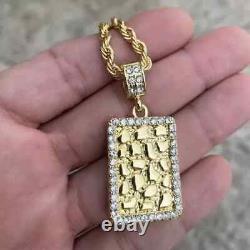 14k Yellow Gold Plated Silver 1Ct Round Real Moissanite Square Nugget Pendant