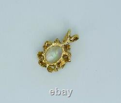 14k Yellow Gold Rainbow Opal And Diamond Gold Nugget Designed Pendant