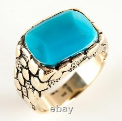 14k Yellow Gold Rectangle Cabochon Turquoise Nugget Style Ring 11.0g