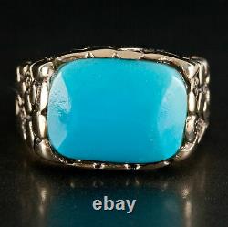 14k Yellow Gold Rectangle Cabochon Turquoise Nugget Style Ring 11.0g
