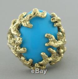 14k Yellow Gold Turquoise Tree Branches Ladies Cocktail Ring Nugget Heavy