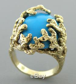 14k Yellow Gold Turquoise Tree Branches Ladies Cocktail Ring Nugget Heavy