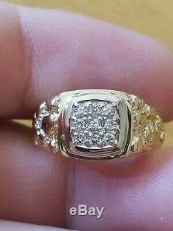 14k solid gold diamond mens nugget cluster ring 7.8g gents estate very nice ring