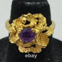 14k yellow gold 2.3g Nugget style flower amethyst ring sz 3.5