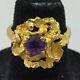14k Yellow Gold 2.3g Nugget Style Flower Amethyst Ring Sz 3.5