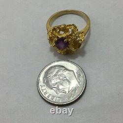 14k yellow gold 2.3g Nugget style flower amethyst ring sz 3.5