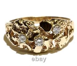 14k yellow gold. 24ct SI3 I diamond cluster nugget mens ring 8.2g gents