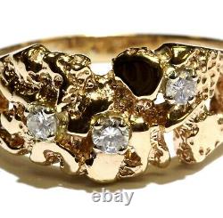 14k yellow gold. 24ct SI3 I diamond cluster nugget mens ring 8.2g gents