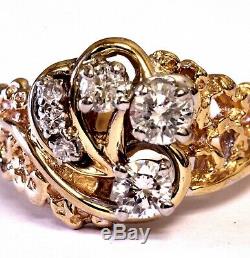 14k yellow gold. 59ct SI2 H womens Nugget diamond cluster ring band 6.3g vintage