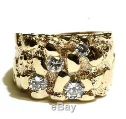 14k yellow gold. 79ct VS1 H diamond cluster nugget womens ring 11g estate