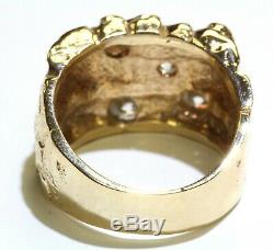 14k yellow gold. 79ct VS1 H diamond cluster nugget womens ring 11g estate